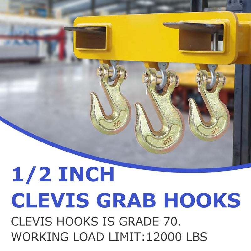 ALISWAT 2 Pack 1/2" Chain Hook, Grade 70 Forged Steel Clevis Grab Hook for 1/2 Inch Transport Chain, Heavy Duty Tow Hook 12000 Lbs Working Load Limit for Trailer Truck Transport, Safety Chain Hooks - Image 5